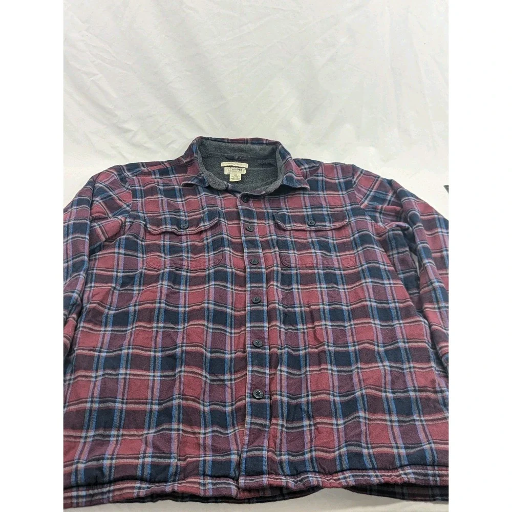 Vtg LL Bean Fleece Lined Flannel Shacket Plum Purpl Plaid Traditional Fit XL Reg